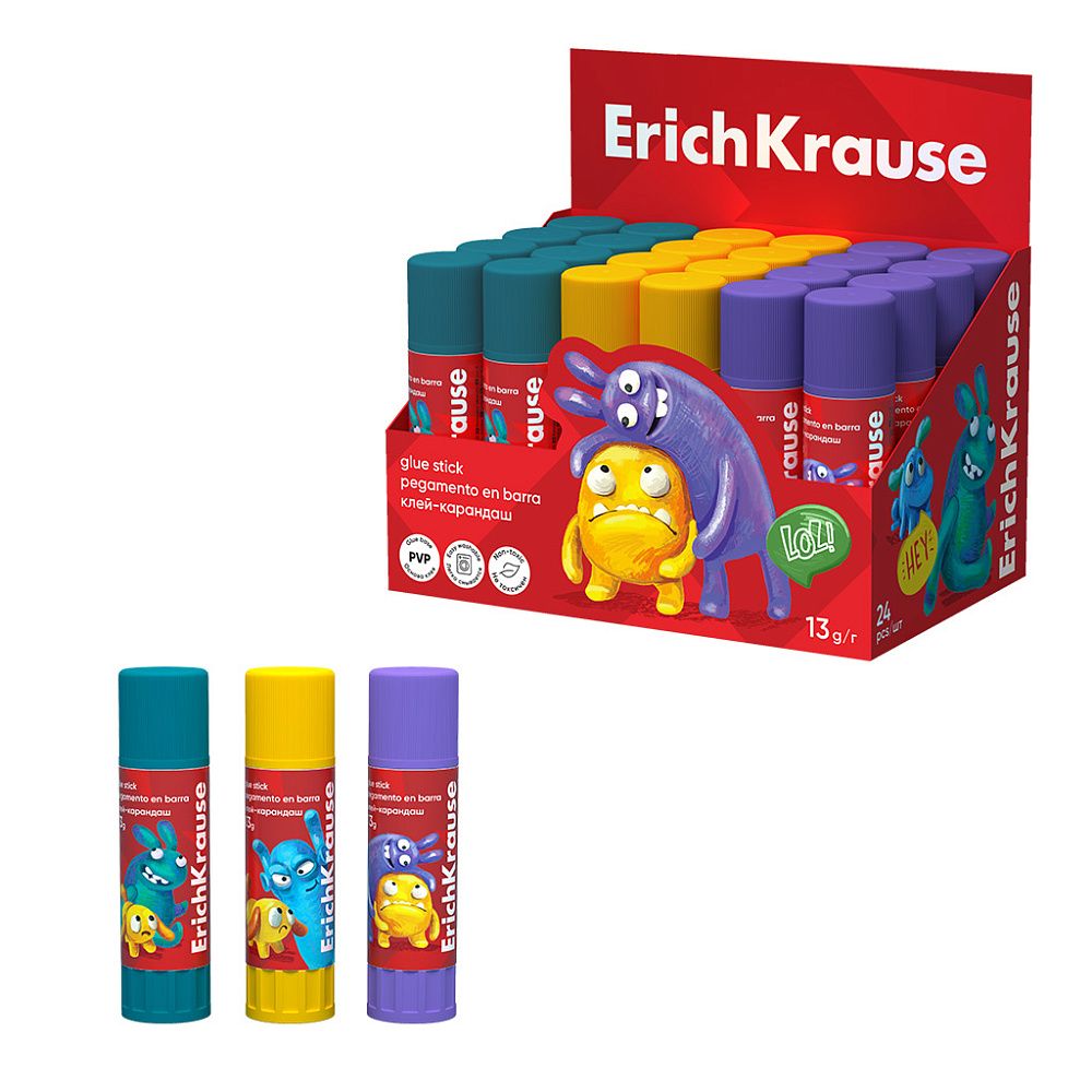 Клей-карандаш 3шт ErichKrause EasyStick Jolly Friends, 13г