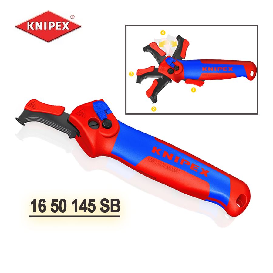 Knipex1650145SBНождляснятияизоляцииспяткойсхраповыммеханизмом,Длина146мм,Красныйсиний