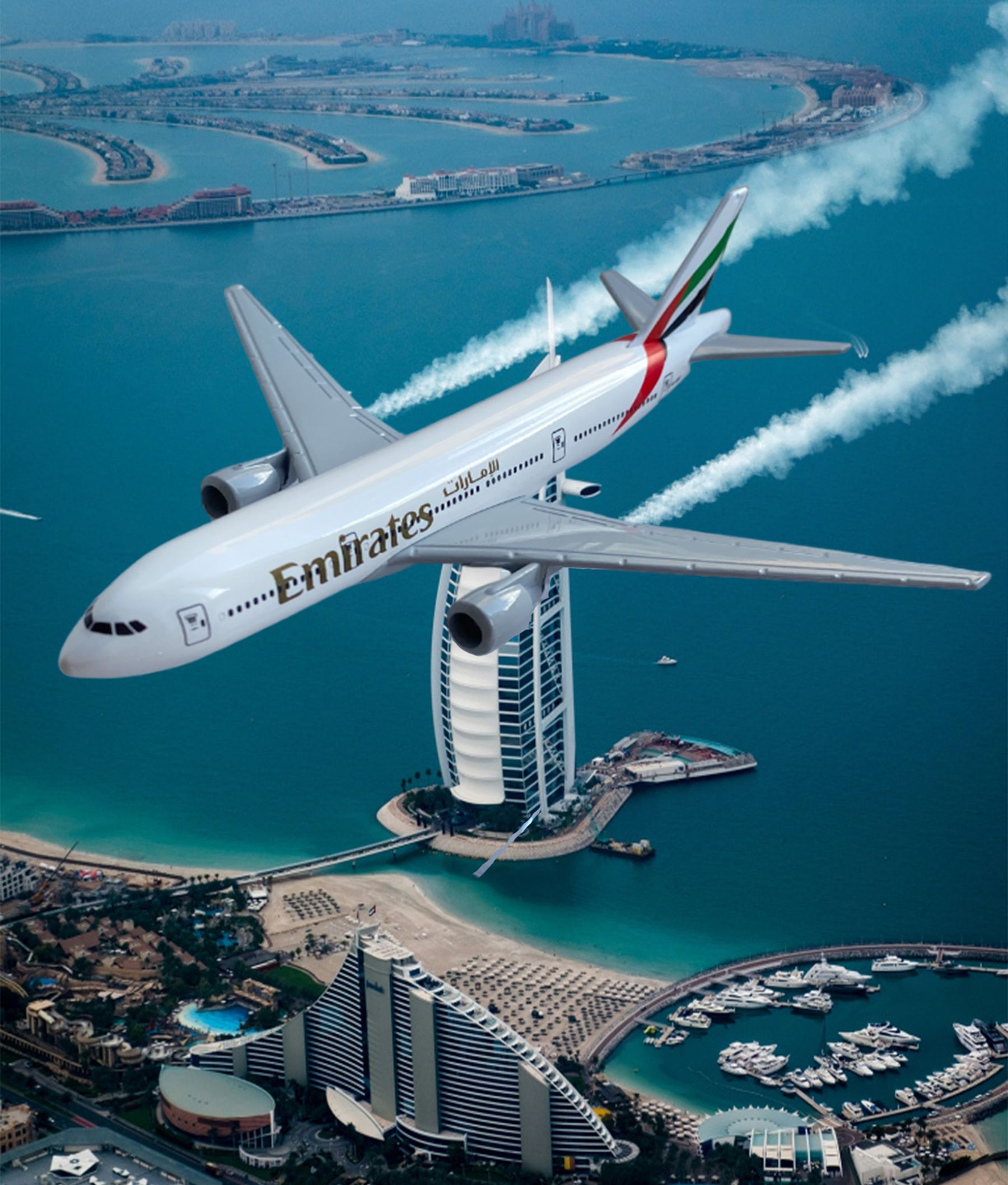 Модель самолета металлическая Boeing 777 / Emirates - 15 см.