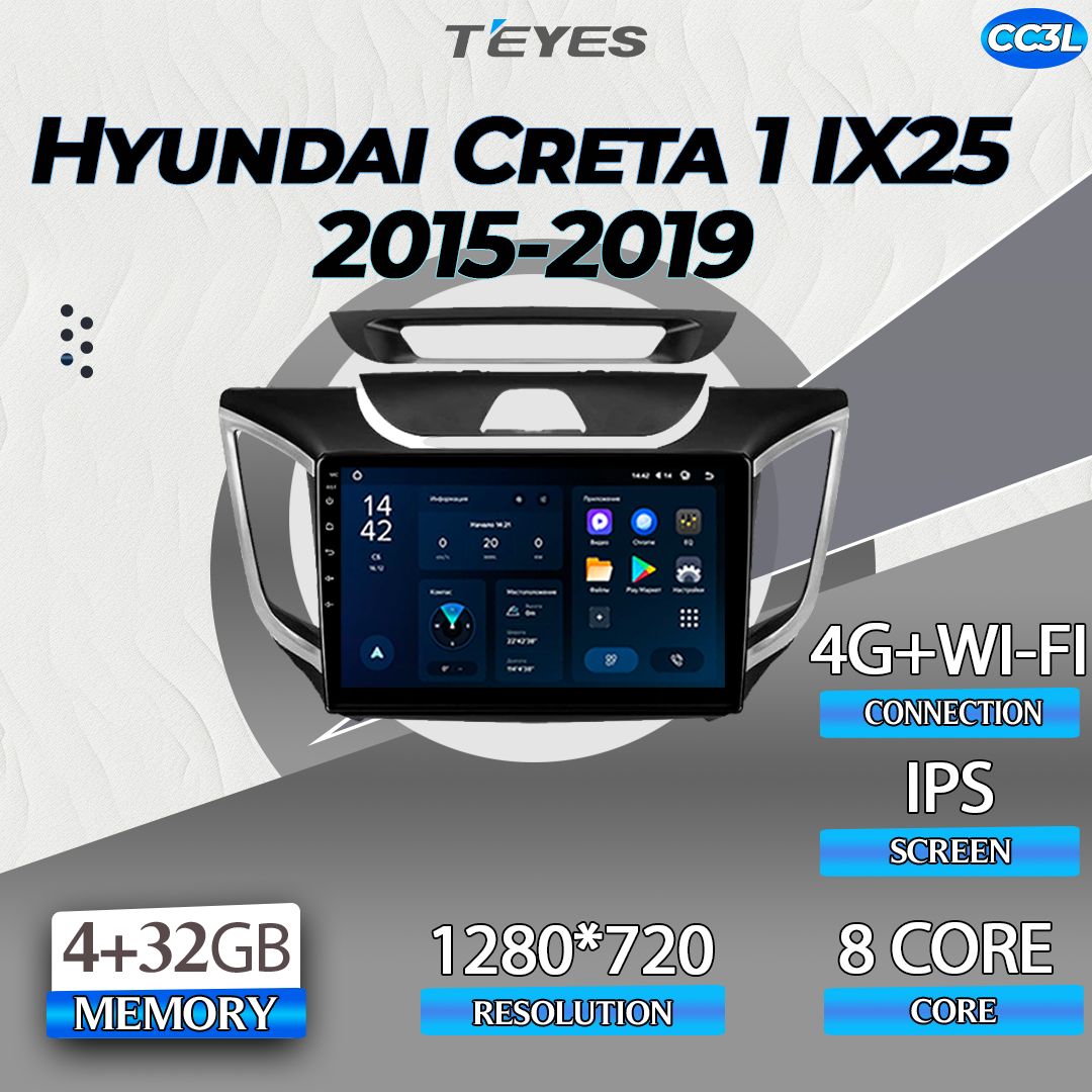 ШтатнаяавтомагнитолаTeyesCC3L/дляHyundaiCreta/IX25ХендэКрета/4+32GB/4Gголовноеустройствомультимедиаавтомагнитола2dinмагнитолаandroid