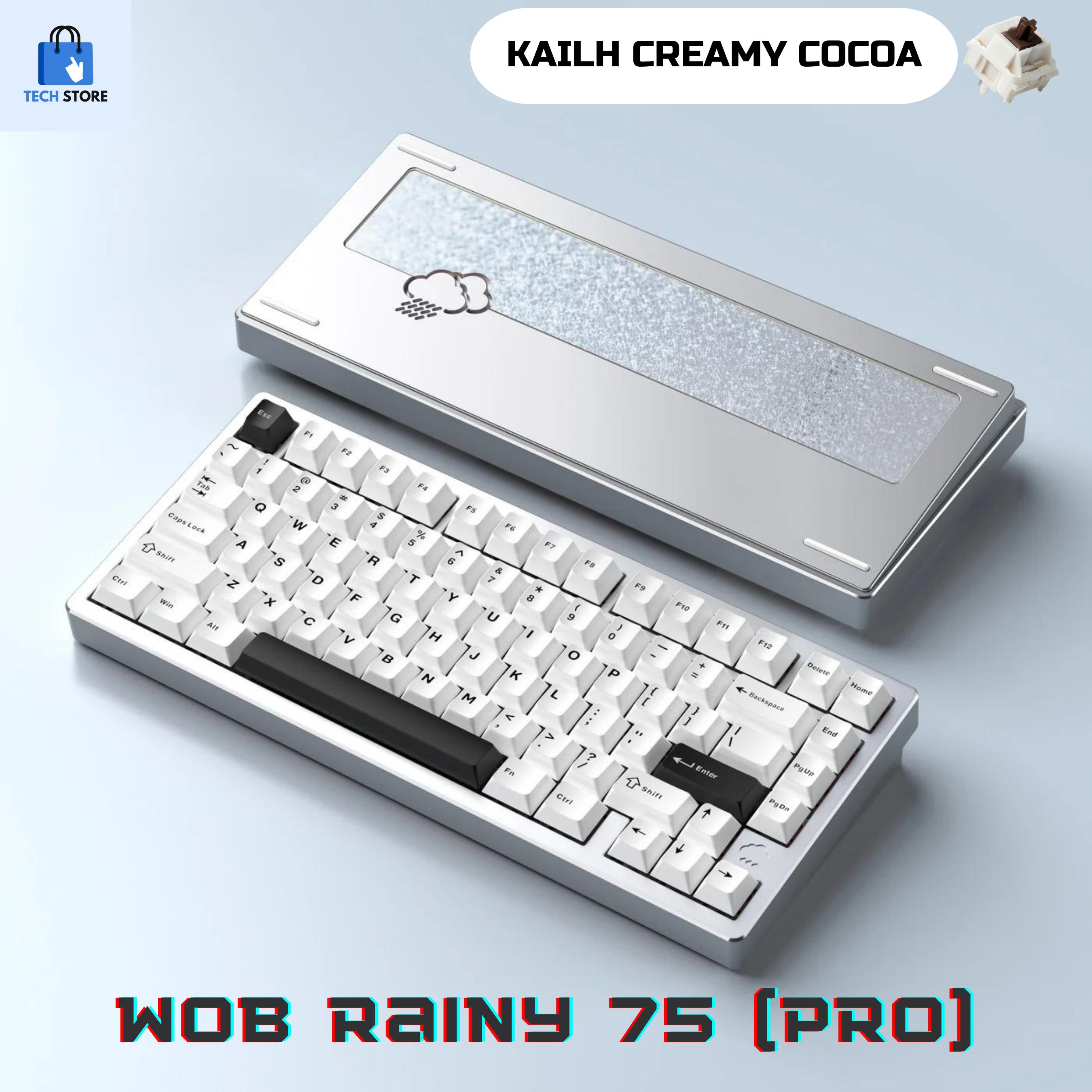 WOBKEYИгроваяклавиатурабеспроводнаяRainy75,Английскаяраскладка,серебристый,белый