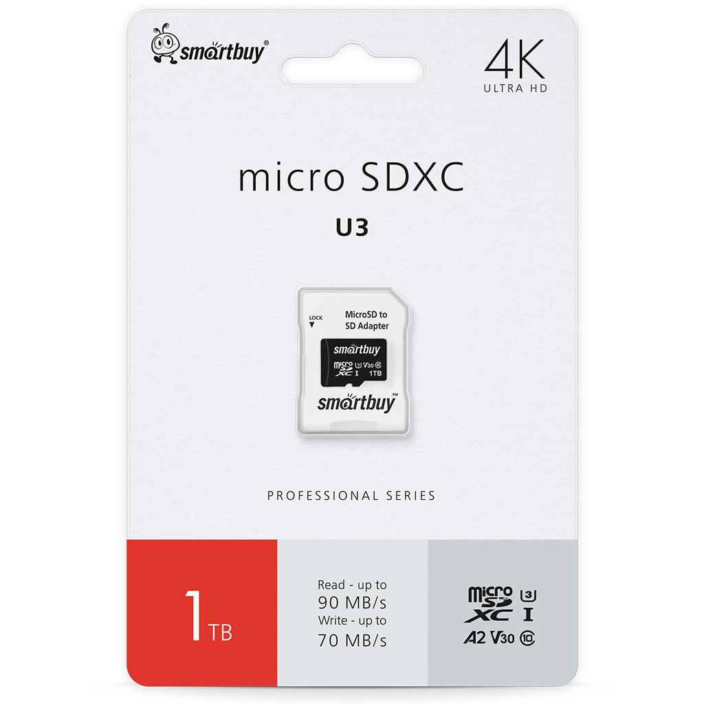 КартапамятиmicroSDXCSmartbuy1TBPROU3A2V30R/W:90/70MB/sсадаптером