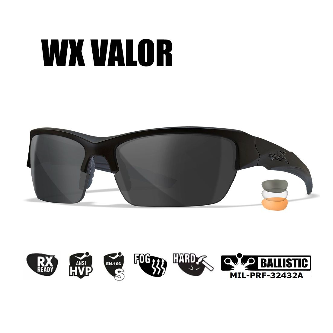 Очки защитные Wiley X WX Valor (Frame: Matte Black, Lens: Clear + Grey + Rust)