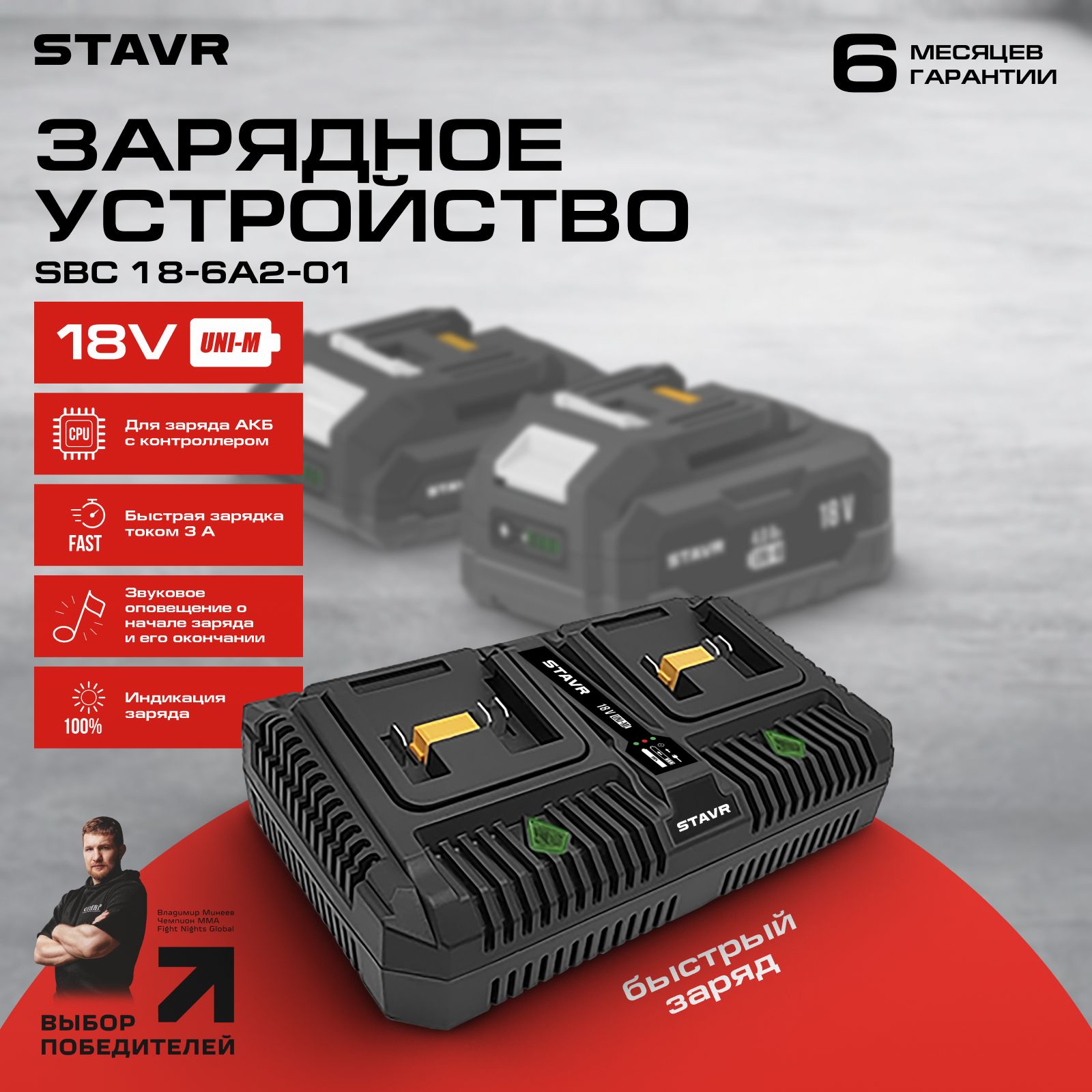 ЗарядноеустройствобыстроеStavrSBC18-6A2-0118VUNI-M6А