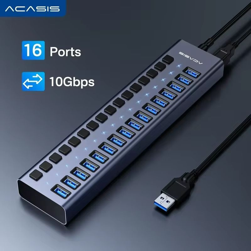 Концентратор USB 3.1 с блоком питания, ACASIS 16-портовый концентратор USB 3.1, скорость передачи данных 10 Гбит/с, алюминиевый корпус, USB-концентратор с адаптером питания 90 Вт