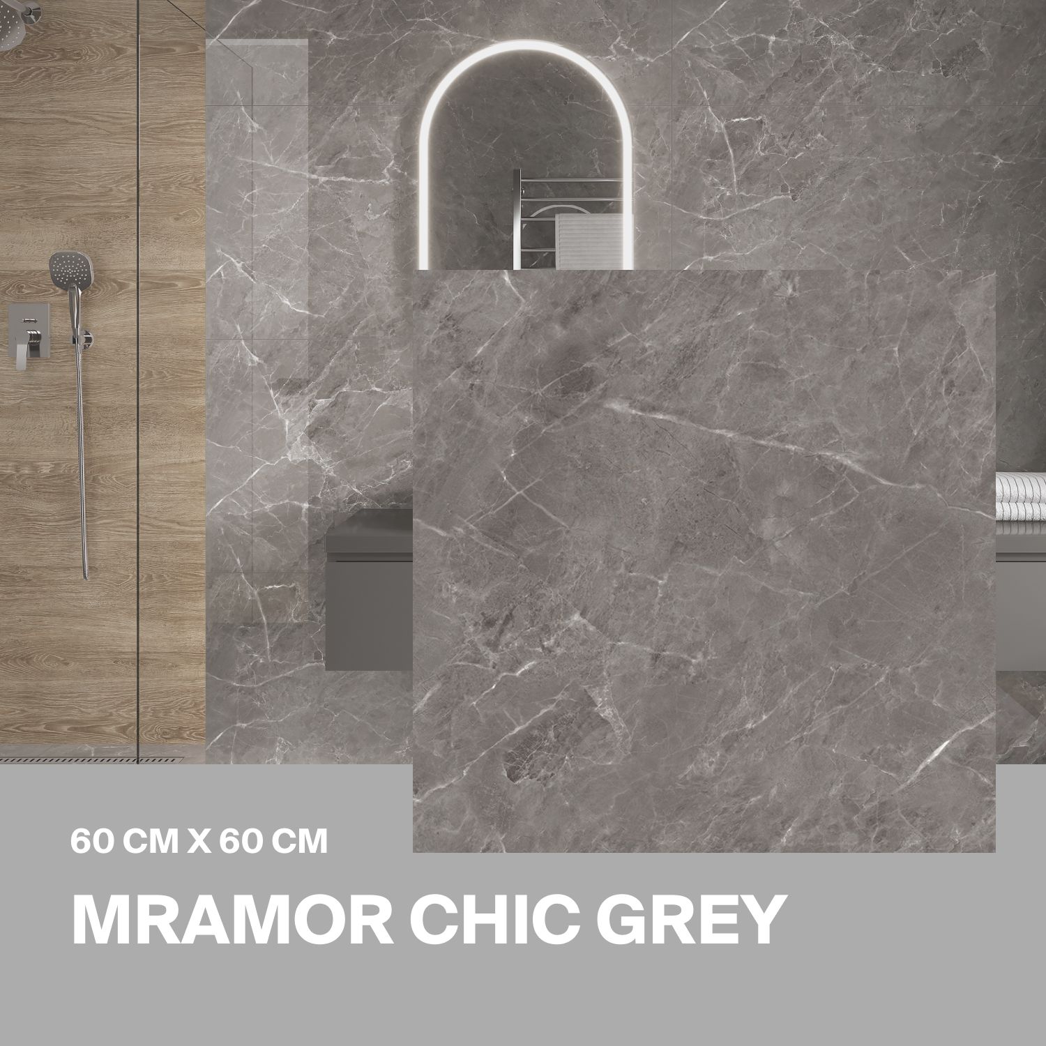 Керамогранит Ceradim Mramor Chic Grey темно-серый 60х60 Полированный в упаковке 1,44м2 (4 плиты)