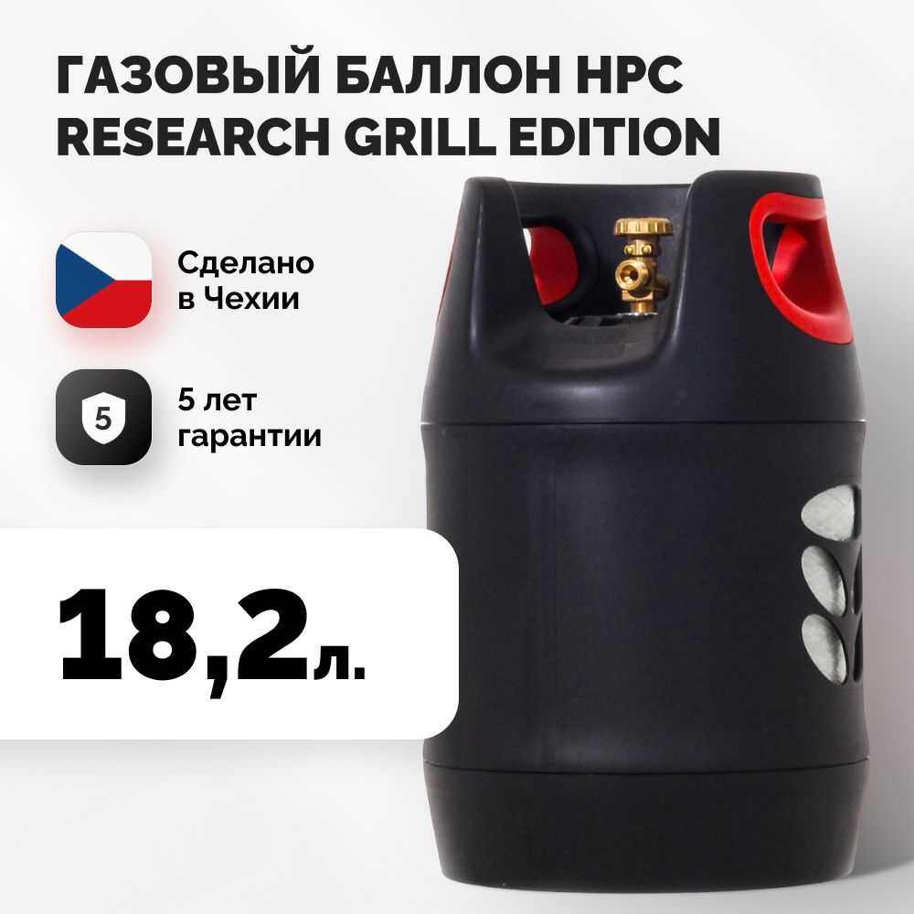 Пустой Бытовой пропановый композитный газовый баллон HPC Research Grill Edition 18,2 литров вентиль СНГ