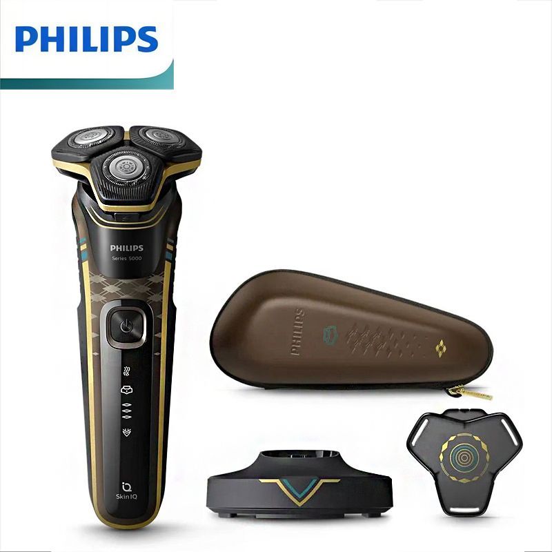 PhilipsЭлектробритваПодарочнаякоробкадляэлектробритвыPhilipsS5666,моющаясястремялезвиями,черный,коричневый