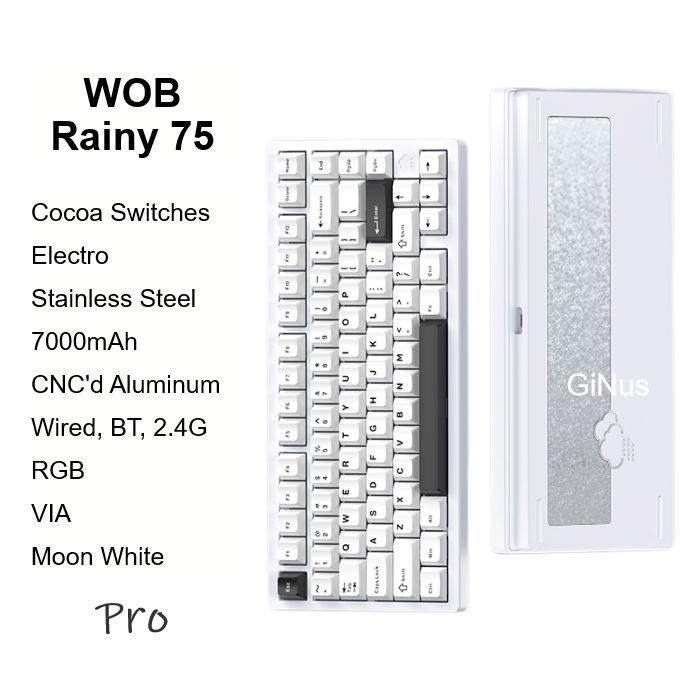 WOBИгроваяклавиатурабеспроводнаяRainy75Pro,MoonWhite,RGB,CocoaSwitches,Electro,Английскаяраскладка,белый,бежевый