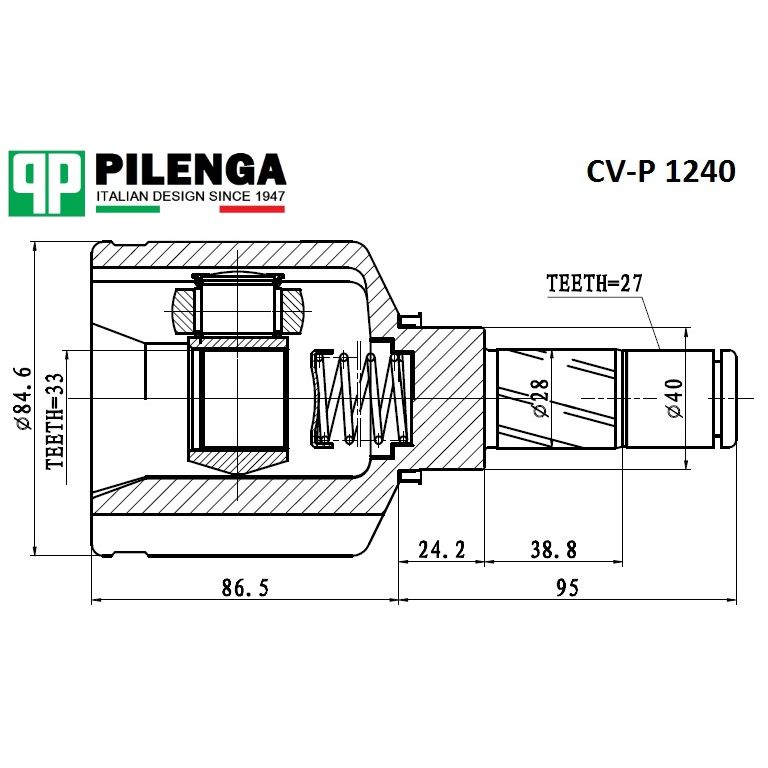 Шрус внутренний левый renault duster 1,6/2,0 4wd CV-P1240 Pilenga CV-P1240