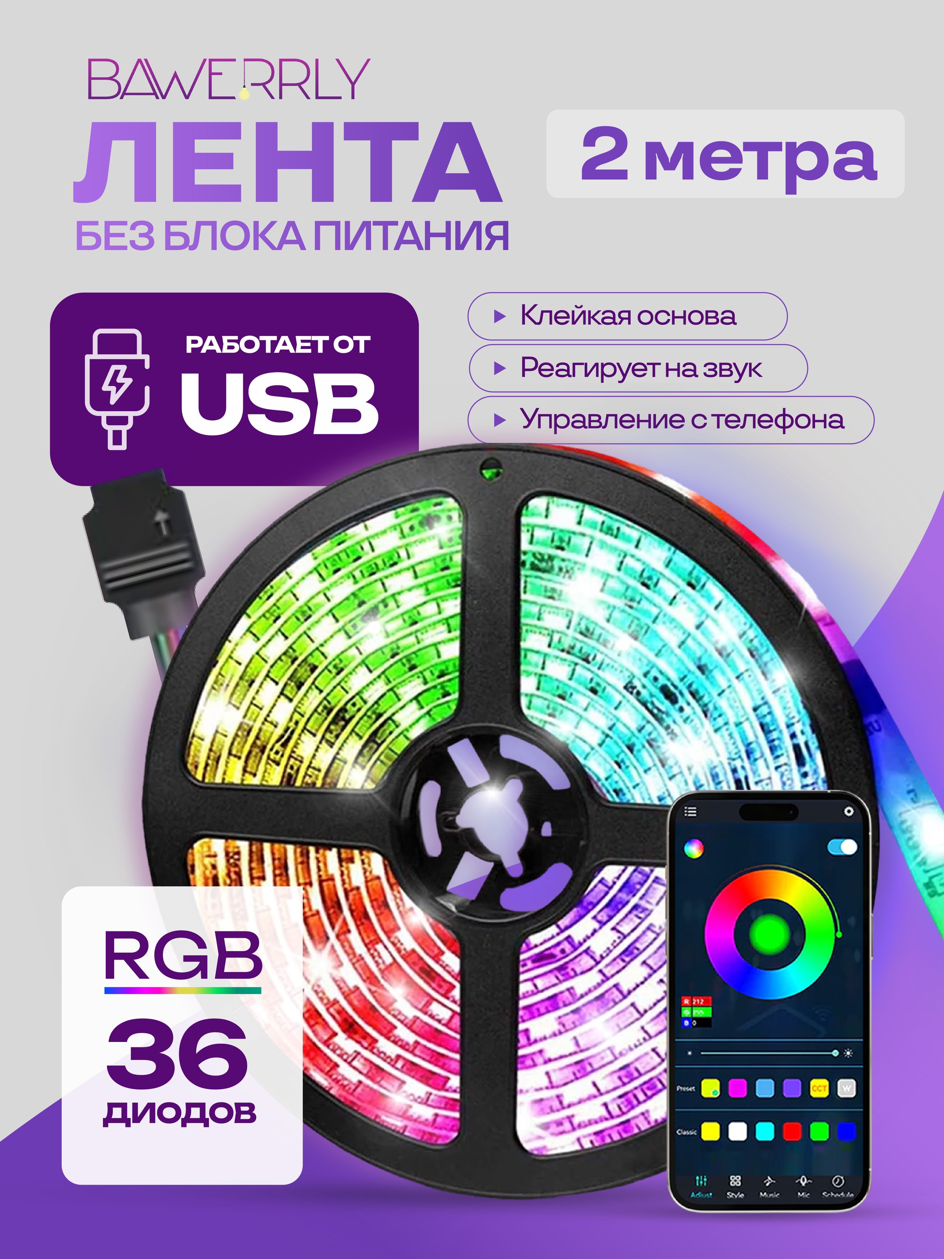 Светодиодная RGB лента 2 метра