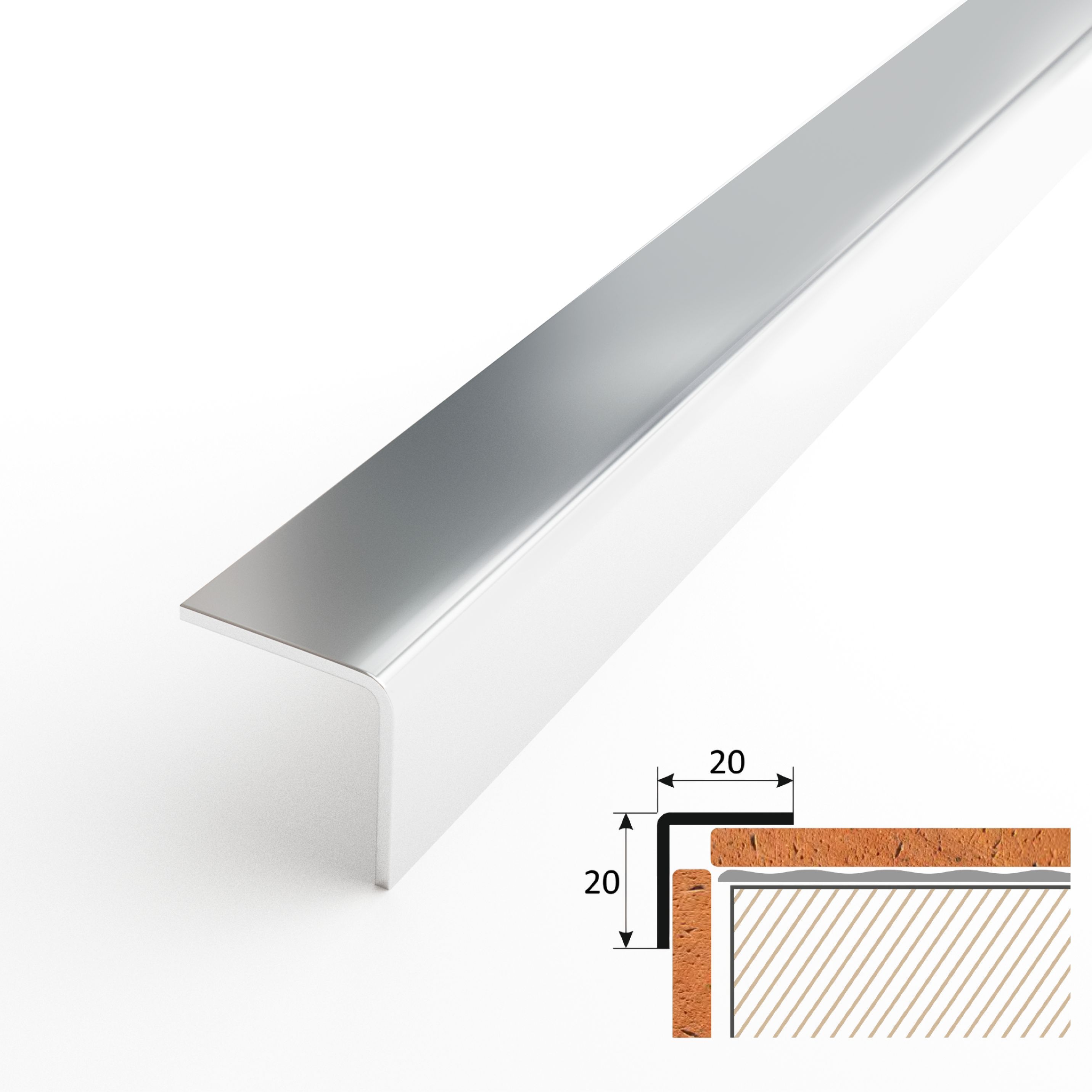 Уголок20х20ммизнержавеющейстали(430AISI)полированныйдлина2,7метра,уголвнешний