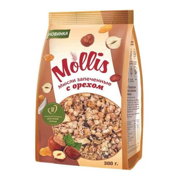 Мюсли Mollis запечённые с орехом, 300гр*5шт