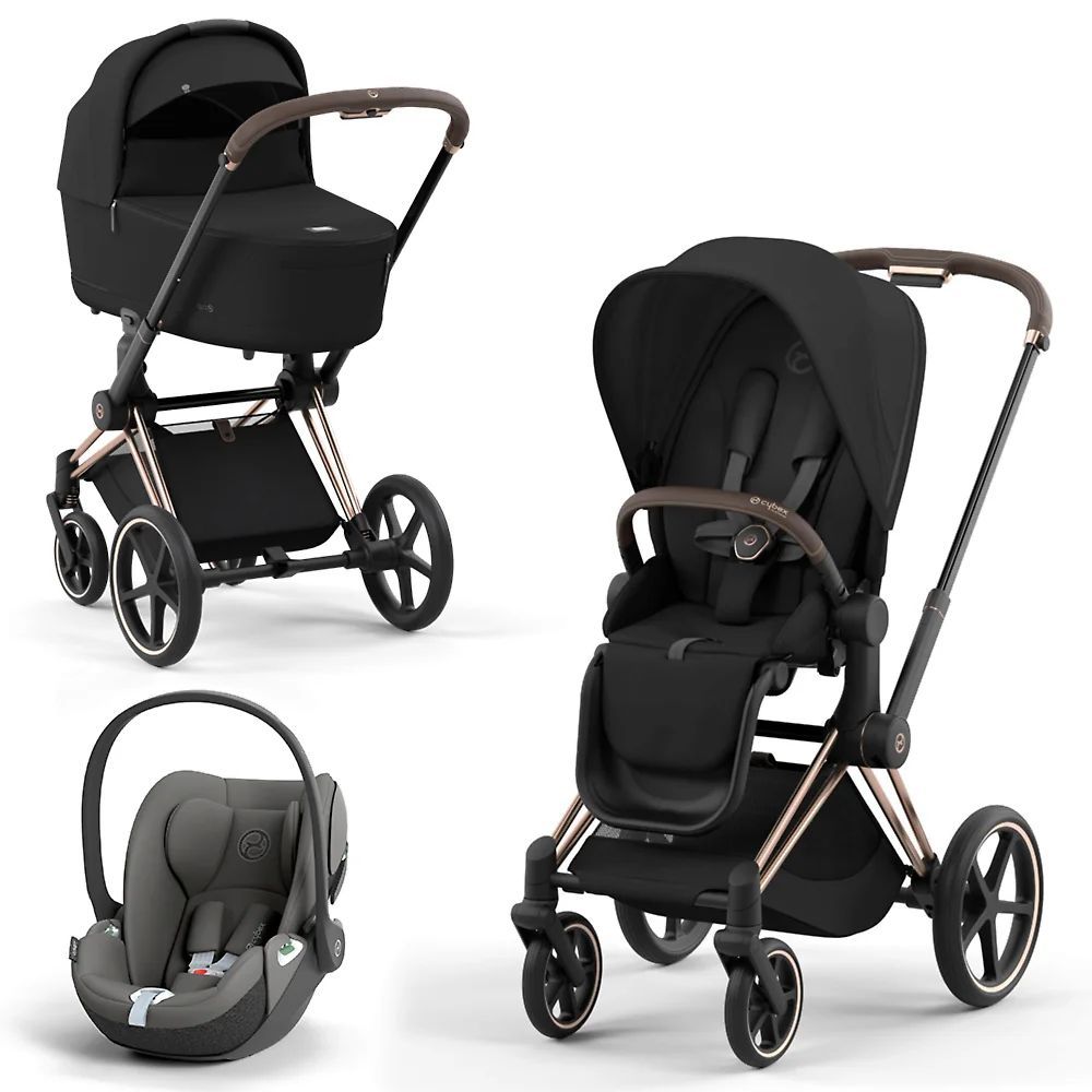 Cybex Priam IV коляска 3 в 1 Sepia Black/Rosegold с автокреслом Cybex Cloud T i-Size Mirage Grey