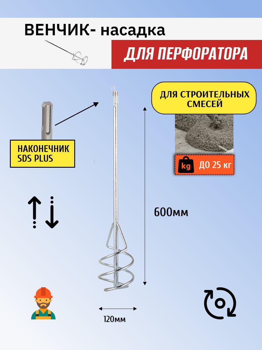 Венчик насадка строительный для смесей SDS миксер 120х600 мм