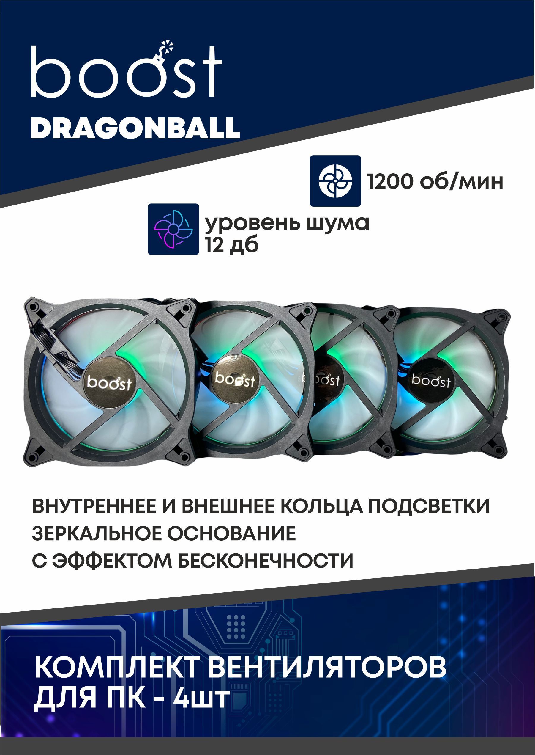 ВентиляторыохлаждениякорпусаПК4штARGBDragonBall