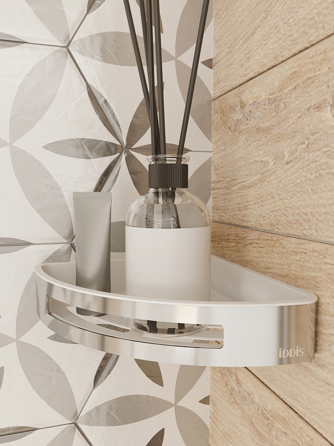 Фото товара на маркетплейсе ozon Полка для ванной настенная, угловая, нержавеющая сталь, IDDIS, SHE11SPi44