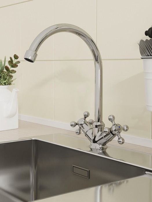 Фото товара на маркетплейсе ozon Смеситель для кухонной мойки Milardo Duplex, DUPSB0JM05, серый металлик