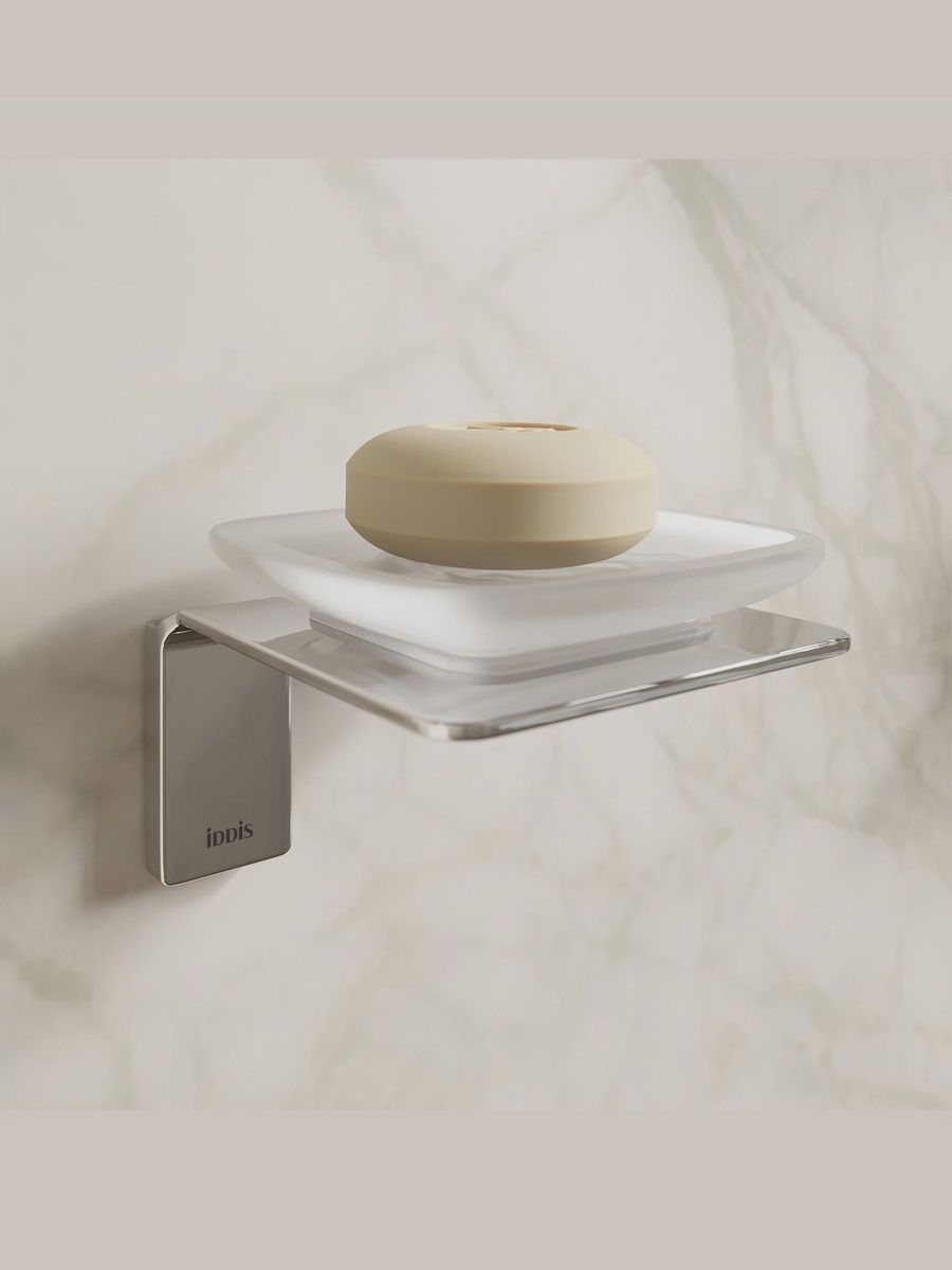 Фото товара на маркетплейсе ozon Мыльница IDDIS, настенная, хром, матовое стекло, сплав металлов, Slide, SLISCG0i42