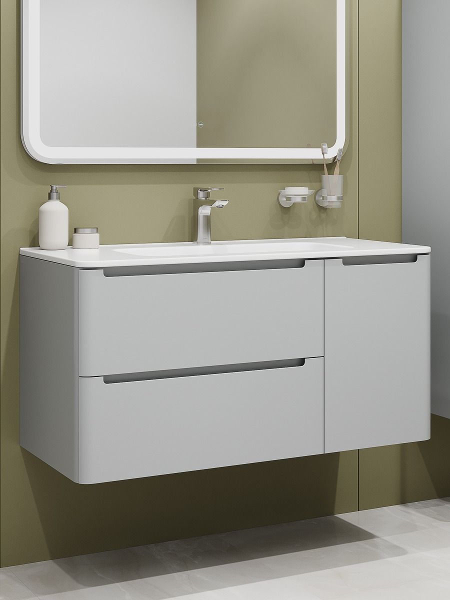 Фото товара на маркетплейсе ozon Тумба подвесная(без раковины) IDDIS, 100 см, светло-серый, Edifice, EDI10L0i95 подходит умывальник 0101000i28