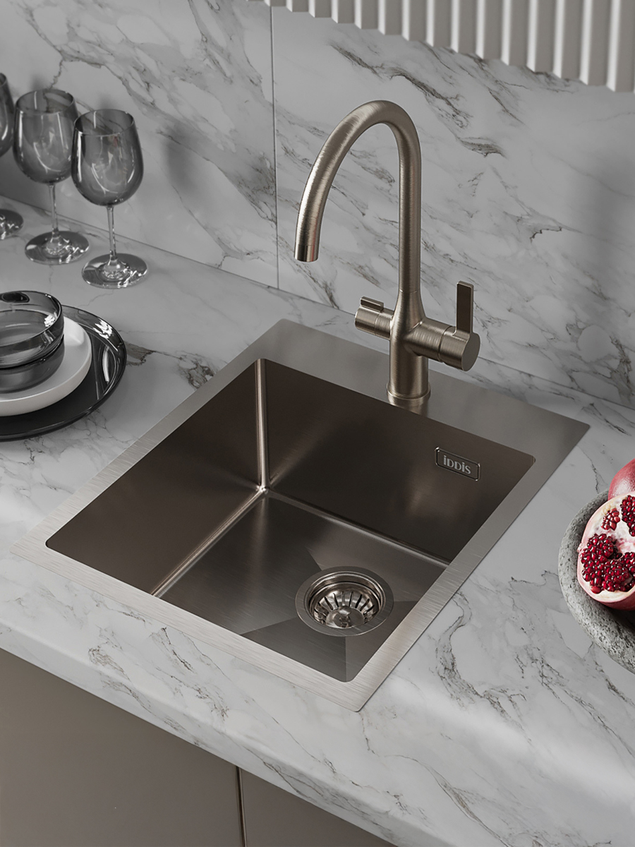 Фото товара на маркетплейсе ozon Мойка для кухни IDDIS, врезная, 51х43х20 см, нержавеющая сталь, без крыла, матовая, Haze, HAZ43S0i77