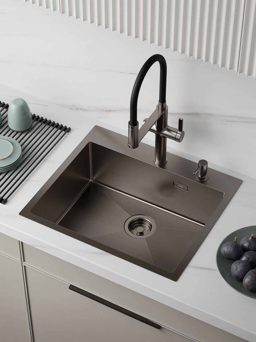 Фото товара на маркетплейсе ozon Мойка для кухни IDDIS, врезной монтаж, нержавеющая сталь, графит, 59*51*20 см, Haze, HAZ59GMi77