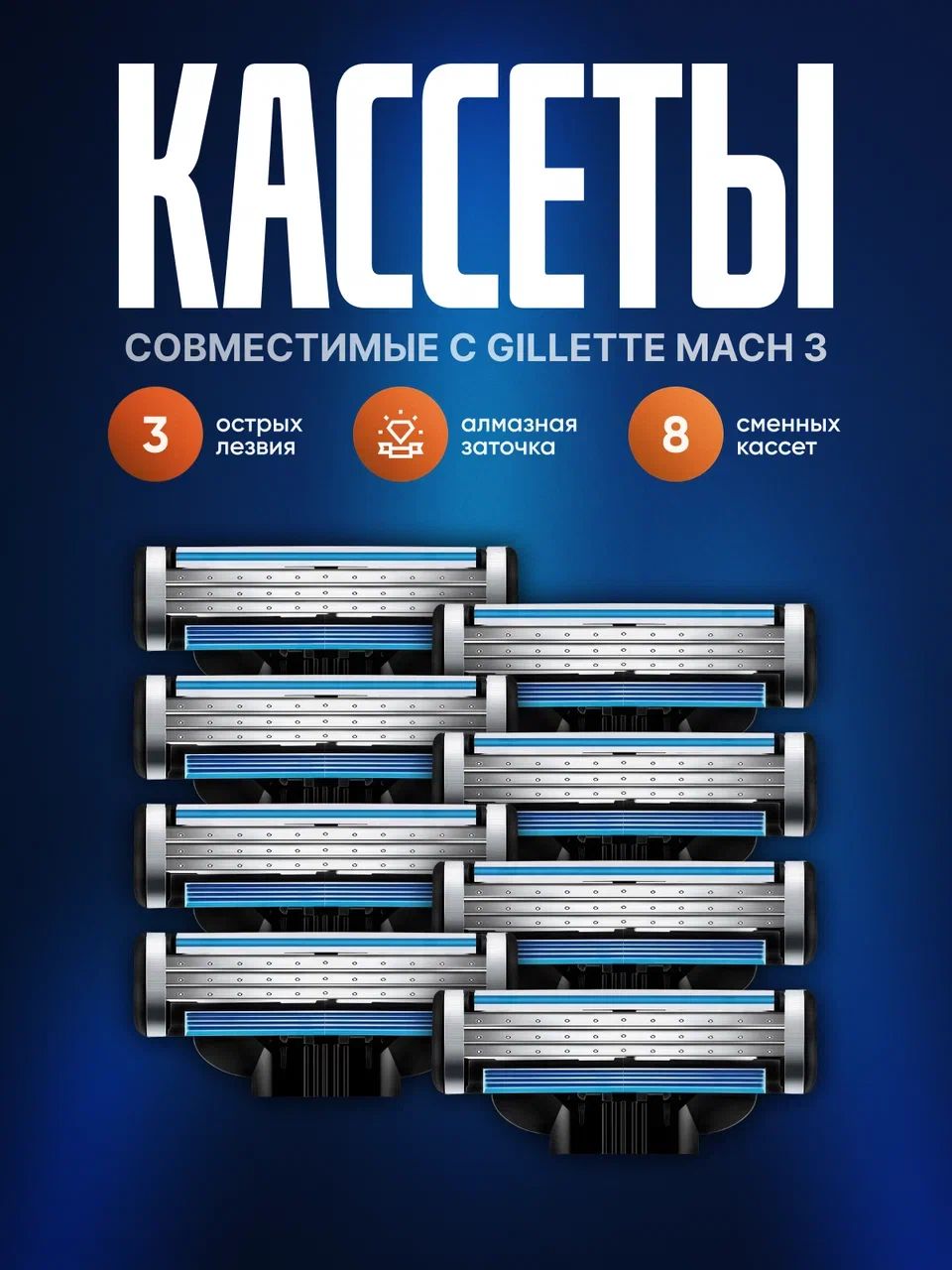 Сменныекассетыдлямужскихбритв8штс3лезвиями/Лезвиядлябритья