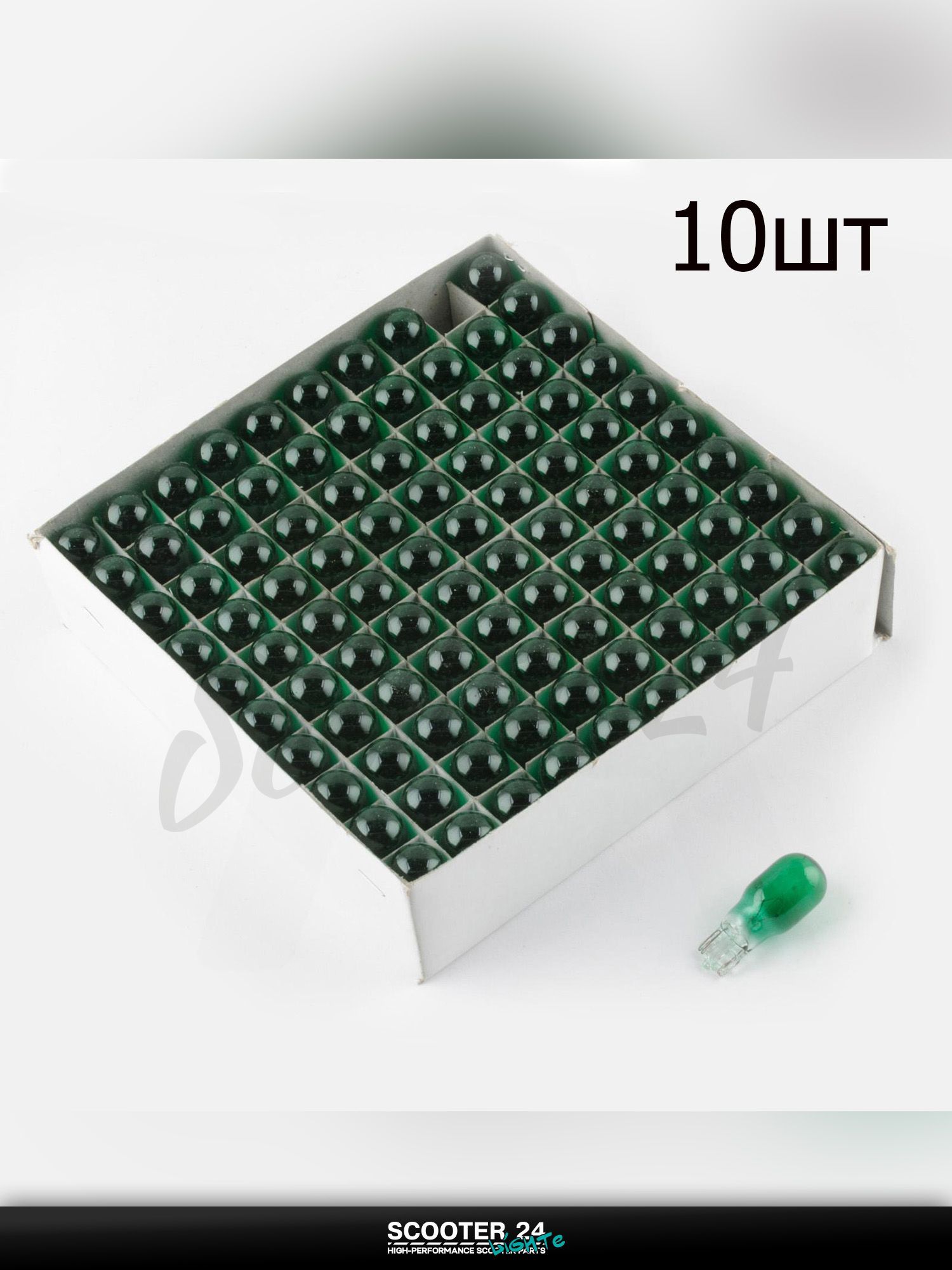 Лампа фары Т15 (безцокольная) 12V для мототехники универсальная (поворот, зеленая) (10шт) "FL"