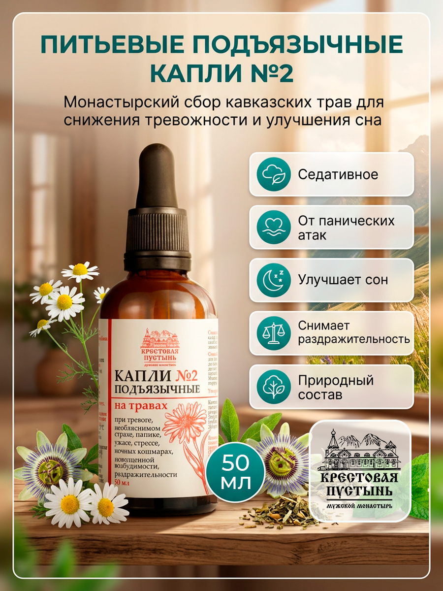 Успокоительные капли подъязычные №2 "От нервов и тревоги" на травах Кавказа