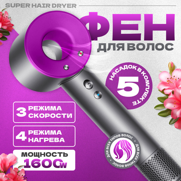 Характеристики Фен для волос Super Hair Dryer 1600 Вт, скоростей 3, кол ...