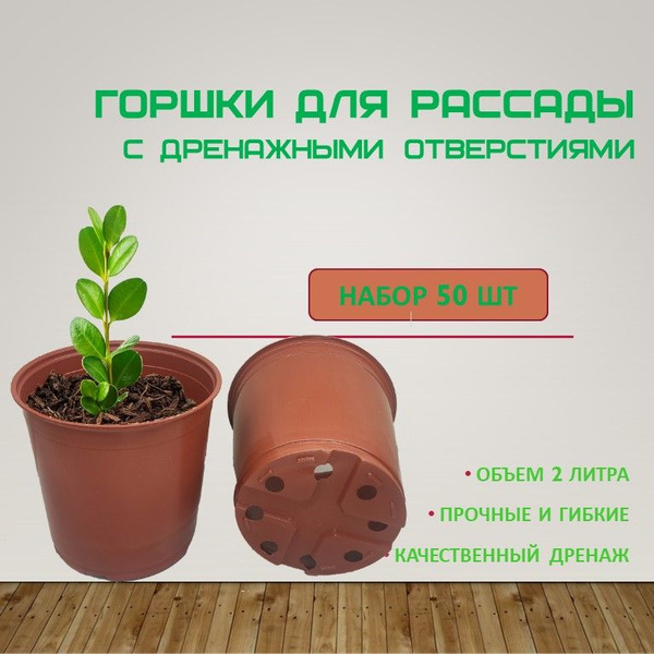 Горшки для рассады и цветов D 16, H 14 см, 2 литра, 50 шт. купить по ...