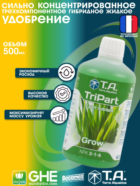 Удобрение для роста растений TriPart (GHE Flora Series) Grow, 500 мл ...