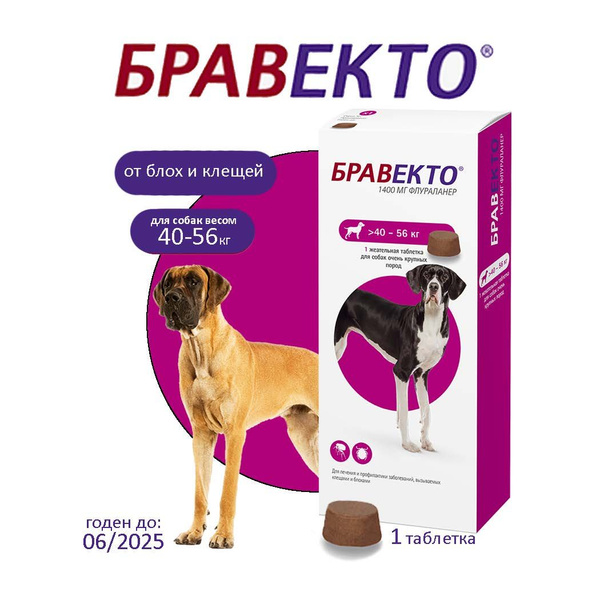Бравекто (Bravecto) 40-56 кг,таблетка 1400 мг (11.2025) - купить с ...