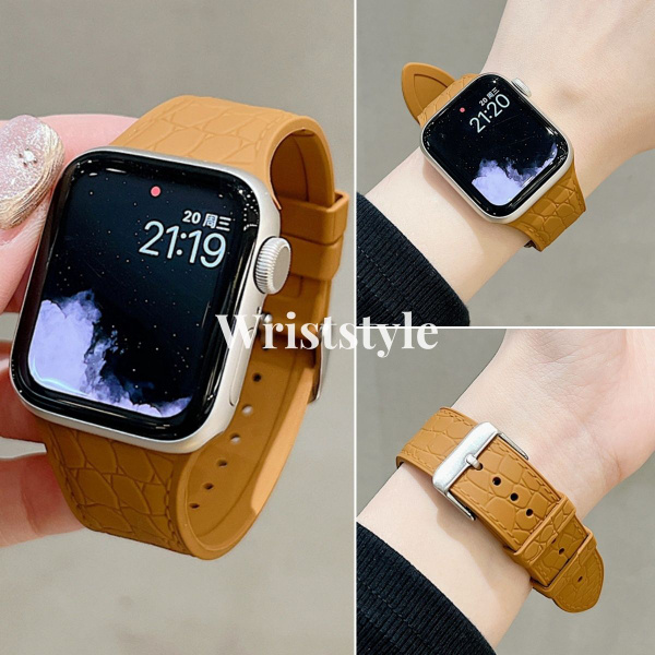 Кожаные текстурные силиконовые ремешки для Apple Watch S9 8 7 6 5 4 3 2 ...