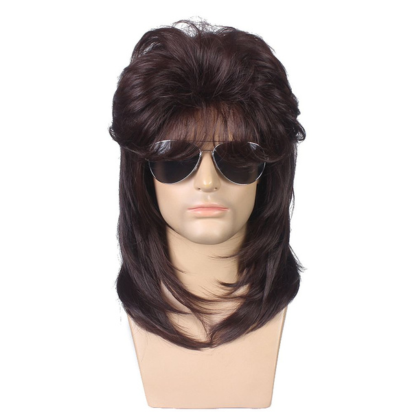 Бежевый мужской длинный кудрявый парик, 80-е 70-е Heavy Metal Mullet ...