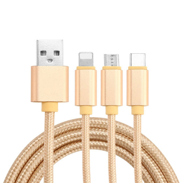USB-кабель 3 в 1 с нейлоновой оплеткой и разъемами Lightning/Type-C ...