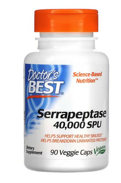 Серрапептаза Best, фермент ,40 000 SPU, 90 вегетарианских капсул ...