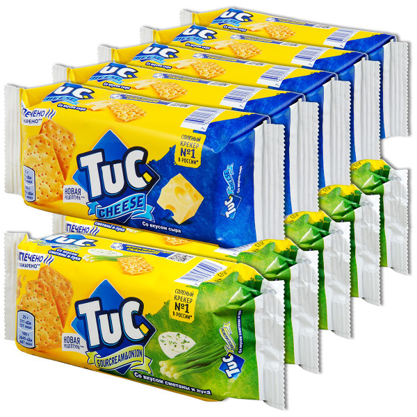 Крекер соленый TUC 2 вкуса "Сметана и лук" и "Сыр", 100 г, 10 уп ...