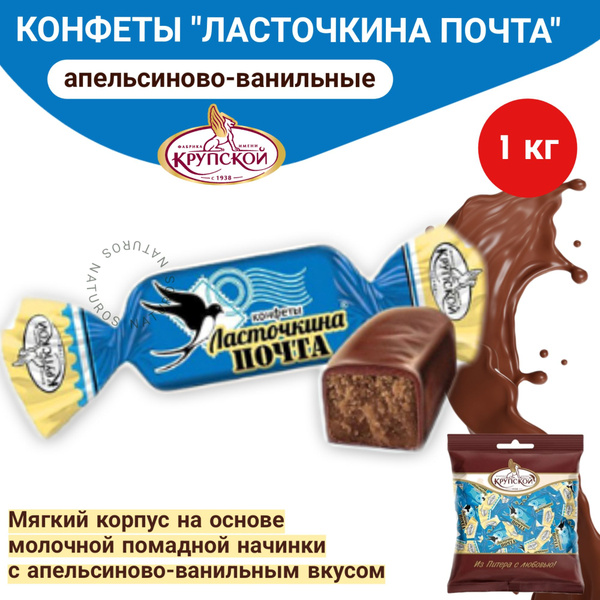 Конфеты шоколадные "Ласточкина почта", весовые, Фабрика им. Крупской, 1 ...