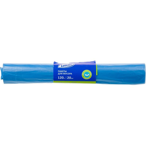 Мешки для мусора Luscan Синие, 120 л, 70х110 см, 18 мкм, ПНД, рулон, 20 ...
