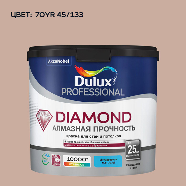 Краска DULUX DIAMOND АЛМАЗНАЯ ПРОЧНОСТЬ_BW Гладкая, Акриловая, Матовое ...