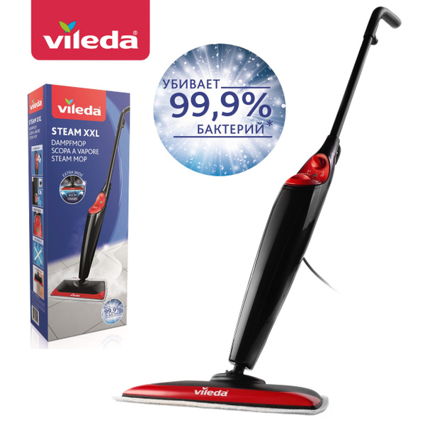 Паровая швабра Vileda Steam XXL, черный, красный, 1550 Вт, Дозалив воды ...