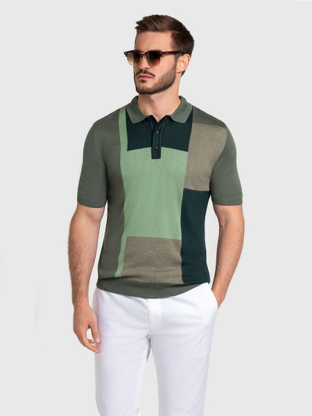Поло TROY Collezione, размер 50, цвет зеленый, хаки, 70% вискоза; 20% ...
