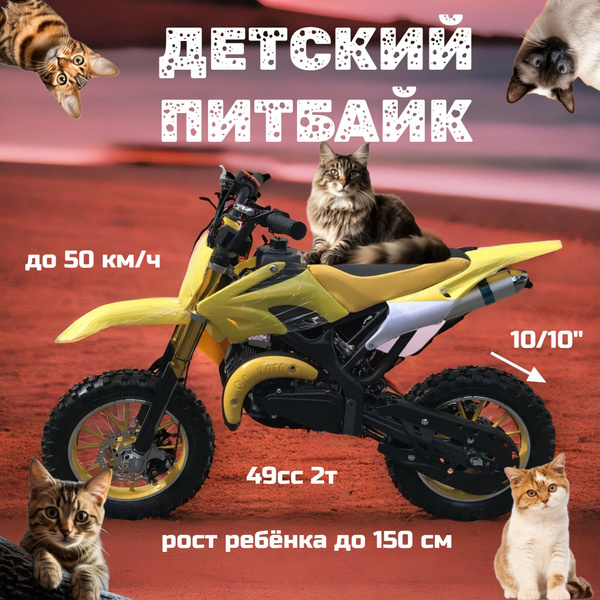 Детский питбайк мотоцикл на бензине 49 сс, 2т, колёса 10 дюймов, выпуск ...