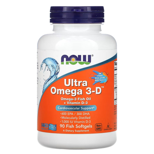 NOW Ultra Омега 3+D3 600 EPA/300 DHA (высокая концентрация) 90шт. (США ...