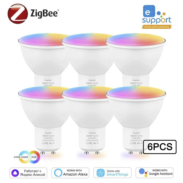Умная лампочка ZIGBEE-GU10, RGB свет, 5 Вт, Светодиодная, 6 шт ...