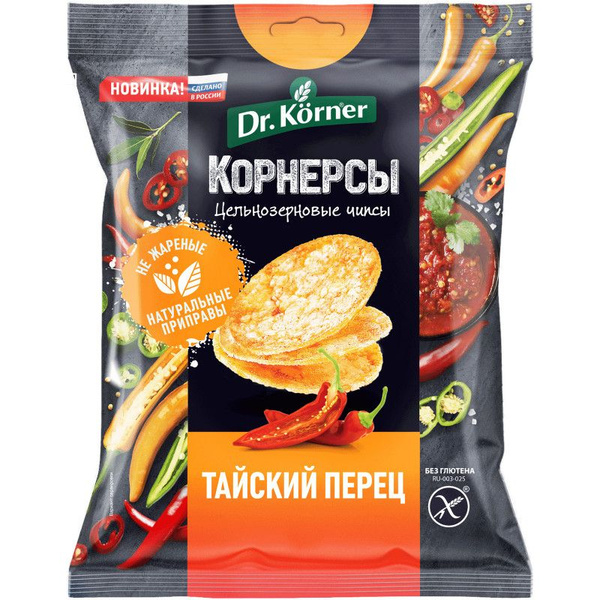 Чипсы Dr.Korner кукурузно-рисовые с тайским острым сладким перцем, 50г ...