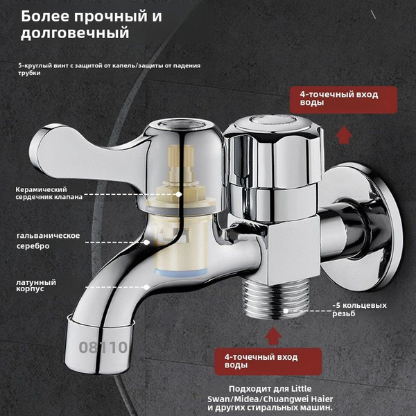 Смеситель для бытовой стиральной машины Тройник с четырехточечной ...