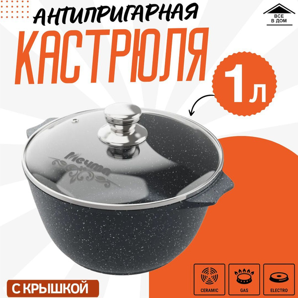 Кастрюля со стеклянной крышкой алюминиевая 1 литр Посуда с ...