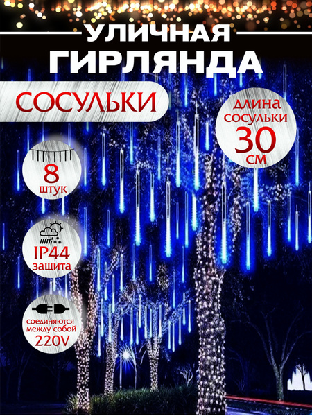 Гирлянда сосульки тающие уличная 2 м 8 шт. 30 см синие купить c ...